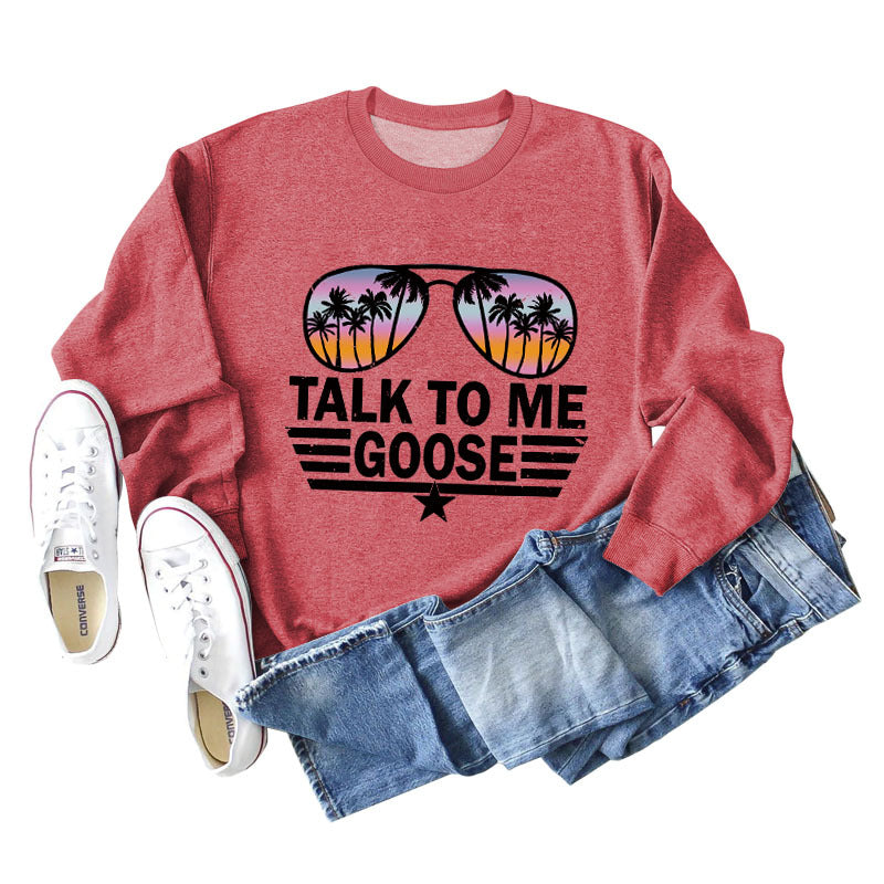TALK TO ME GOOSE Lockerer Pullover mit Buchstabenmuster und langen Ärmeln und Rundhalsausschnitt