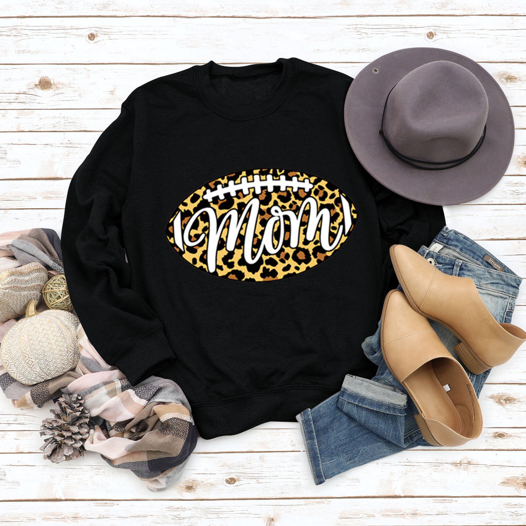 Mom Baseball Leopard Print Women's Bottomed Long Sleeve Loose Casual Sweater