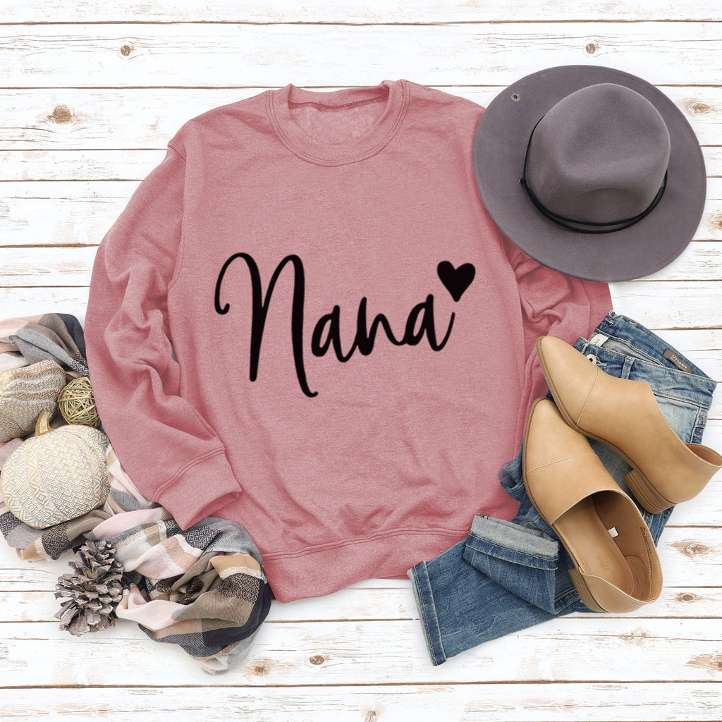 Sweatshirt mit Rundhalsausschnitt und Buchstabendruck (Nana) und langen Ärmeln, lockere Passform, Übergröße