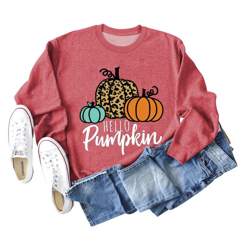 Hellp Pumpkin Pumpkin Halloween Letters Round Neck Large Size Long-sleeved Sweater Women