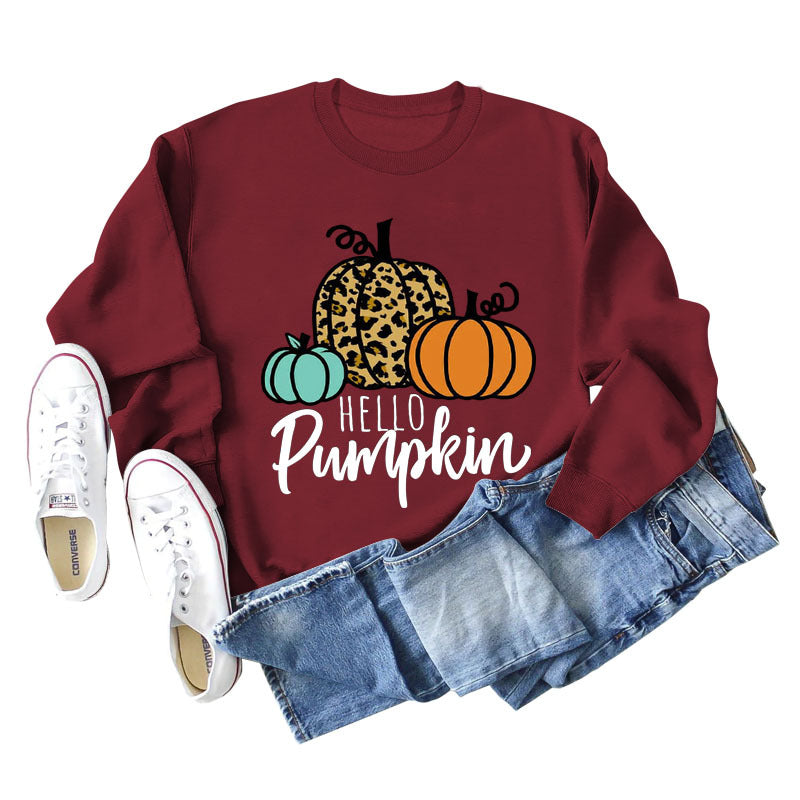 Hellp Pumpkin Pumpkin Halloween Letters Round Neck Large Size Long-sleeved Sweater Women