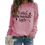 Round Neck Letter Tops Long Sleeve Crazy Christmas Women's Sweatshirt