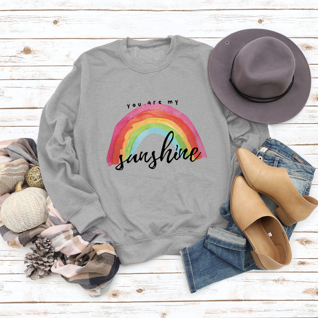 „You Are My Sunshine“-Pullover mit Regenbogen-Buchstabendruck für Damen