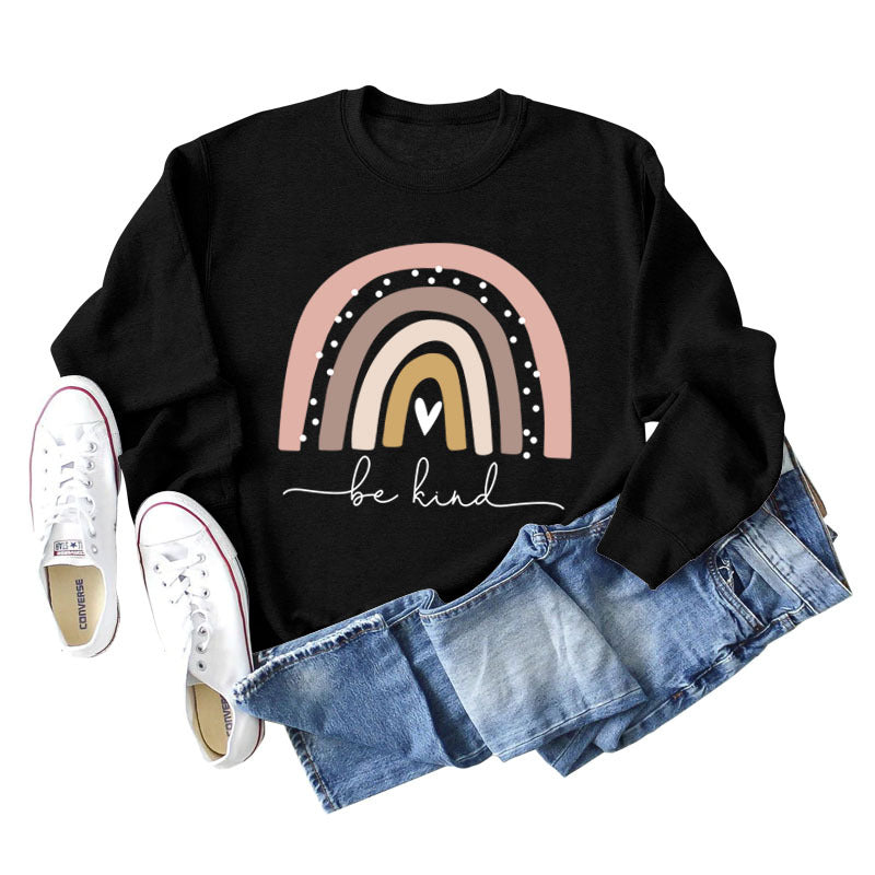 Be Kind – Großer Pullover für Damen mit Rundhalsausschnitt und langen Ärmeln und Regenbogen-Print