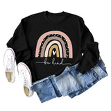 Be Kind – Großer Pullover für Damen mit Rundhalsausschnitt und langen Ärmeln und Regenbogen-Print