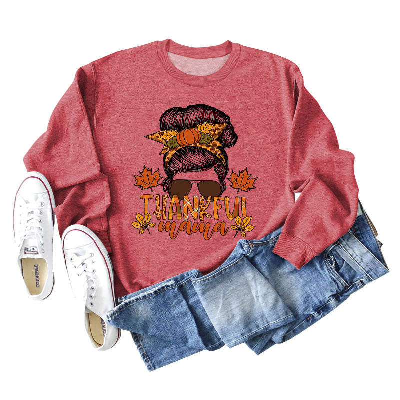 THANKRUL MAMA LETTERPRINT BASE WOMEN'S LONG SLEEVE OVERSIZE SWEATSHIRT