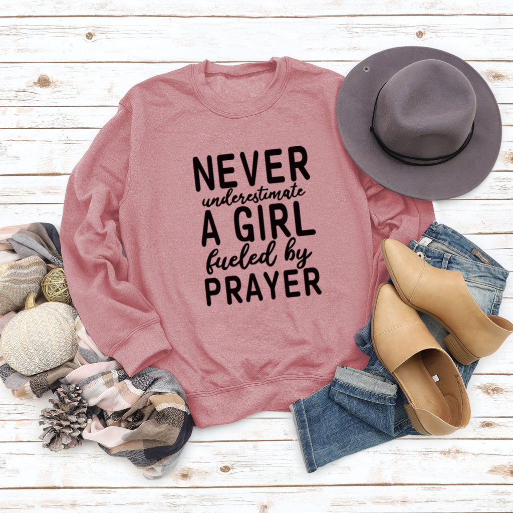 NEVER UNDERESTIMATE A GIRL Letters Fashion Round Neck Loose Long-sleeved Sweater
