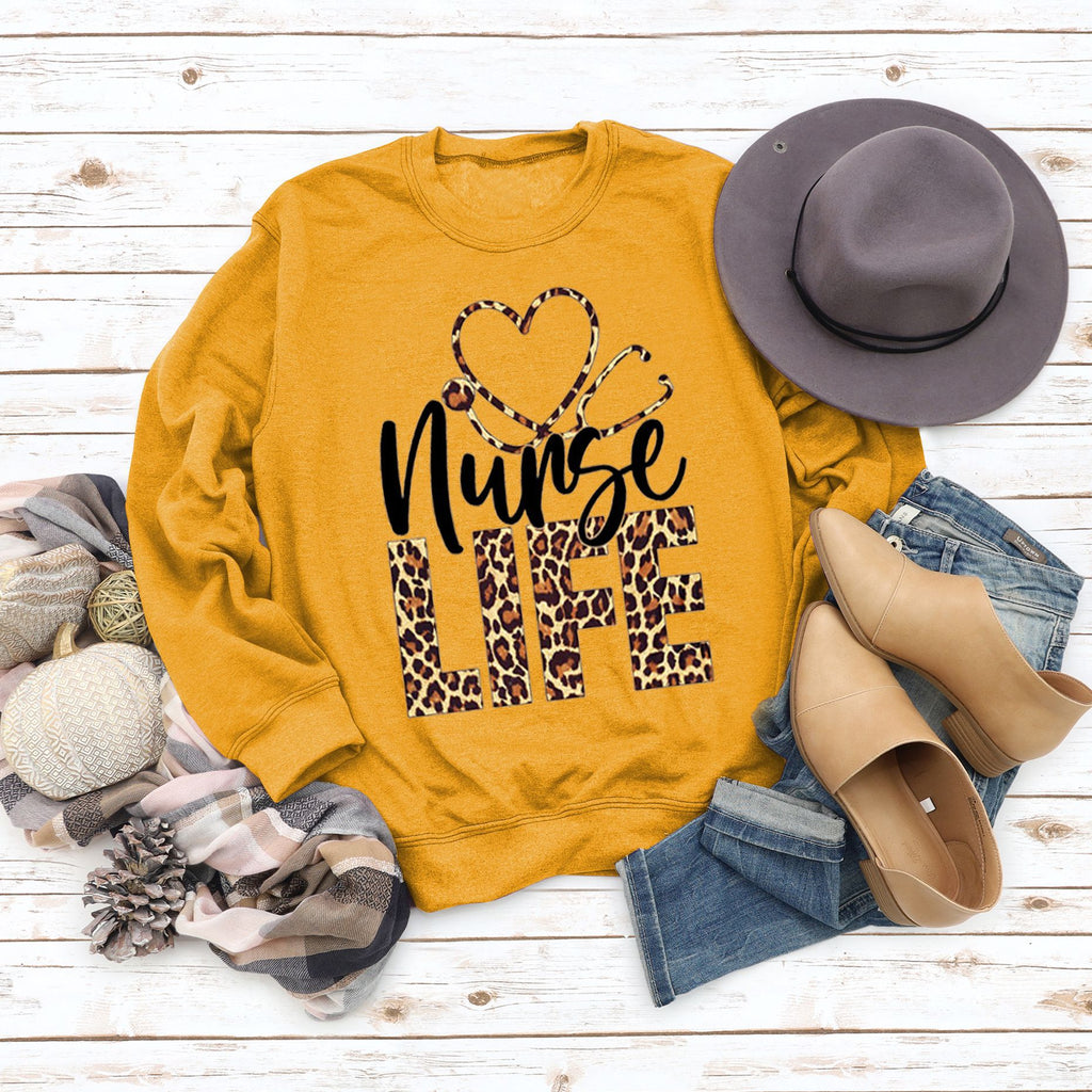 Sweat-shirt ample à manches longues et col rond pour femme, haut avec lettres, Nunse Life