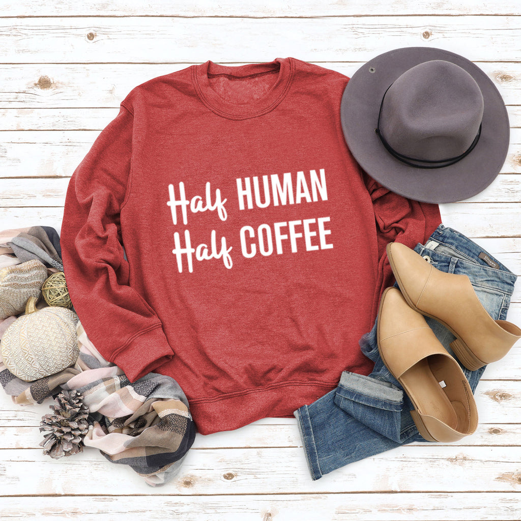 Half Human Half Coffee Round Neck Loose Long-sleeved Large Size Sweater
