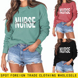 Krankenschwester Wehen Lieferung Rundhals Buchstabendruck Locker Großer Langarmpullover