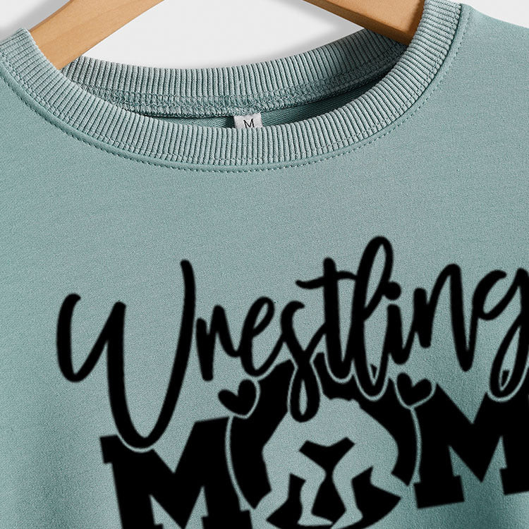 Großer Langarm-Pullover mit Wrestling-Mom-Buchstaben und Rundhalsausschnitt