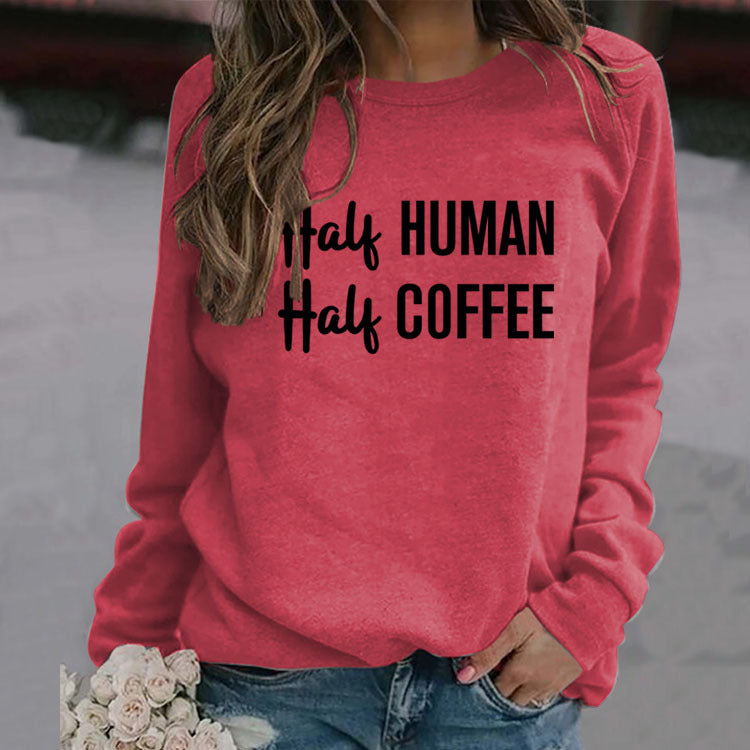Half Human Half Coffee Round Neck Loose Long-sleeved Large Size Sweater