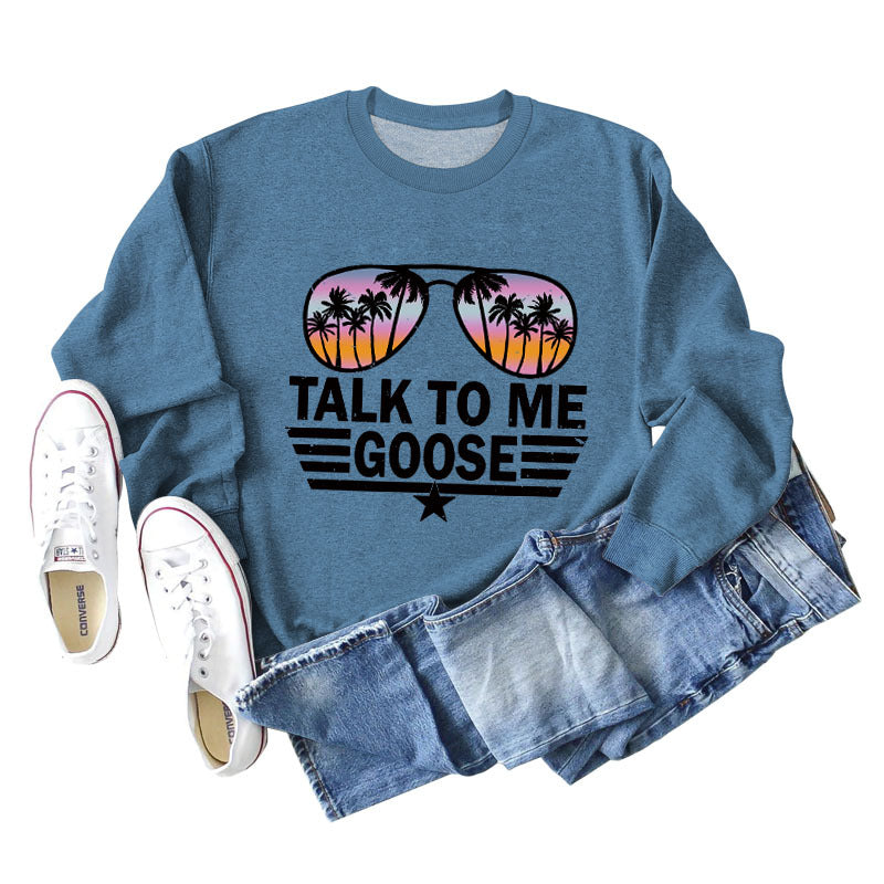 TALK TO ME GOOSE Lockerer Pullover mit Buchstabenmuster und langen Ärmeln und Rundhalsausschnitt