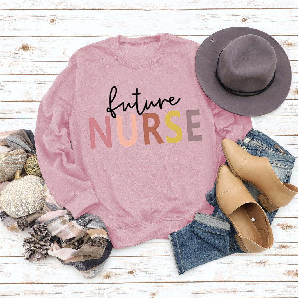 Sweat-shirt décontracté à imprimé lettre Future Nurse pour femmes