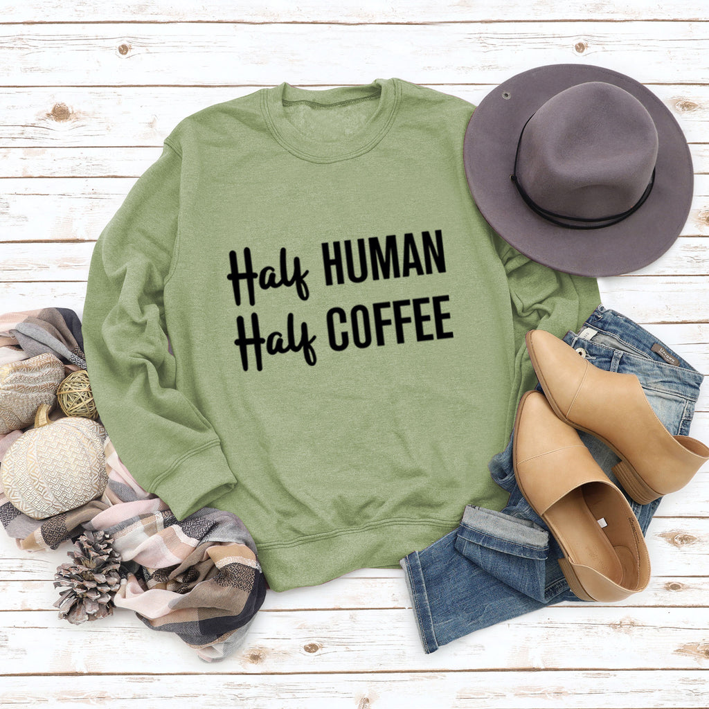 Half Human Half Coffee Round Neck Loose Long-sleeved Large Size Sweater