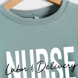 Krankenschwester Wehen Lieferung Rundhals Buchstabendruck Locker Großer Langarmpullover