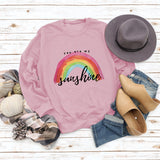 „You Are My Sunshine“-Pullover mit Regenbogen-Buchstabendruck für Damen