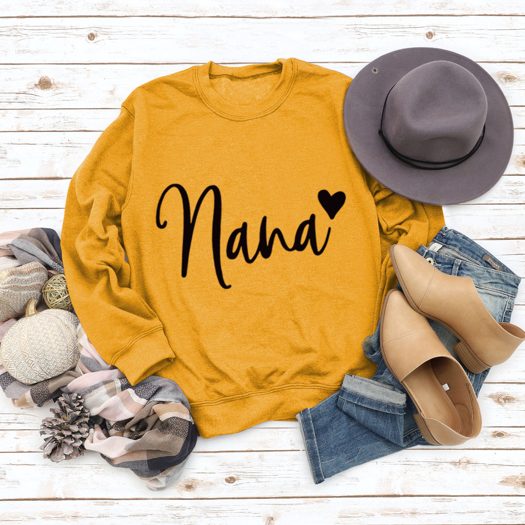 Sweatshirt mit Rundhalsausschnitt und Buchstabendruck (Nana) und langen Ärmeln, lockere Passform, Übergröße