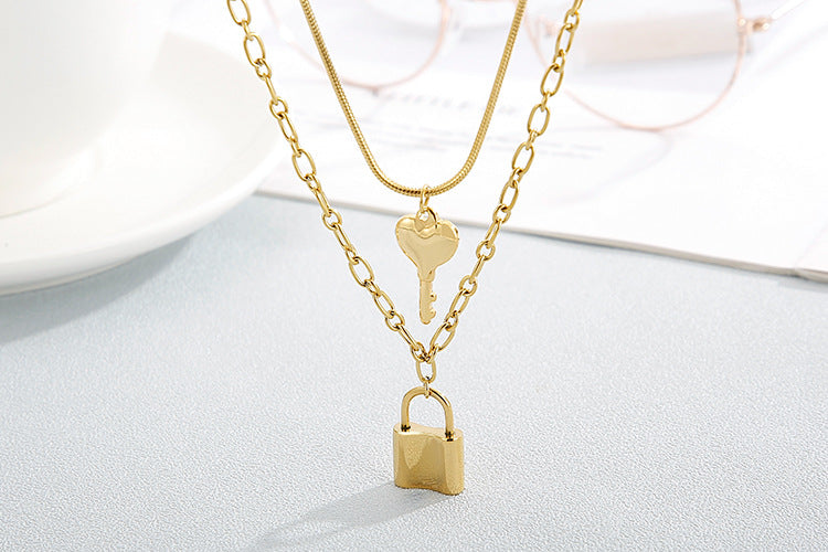 Collier pendentif clé et serrure, bijoux en acier inoxydable pour femmes
