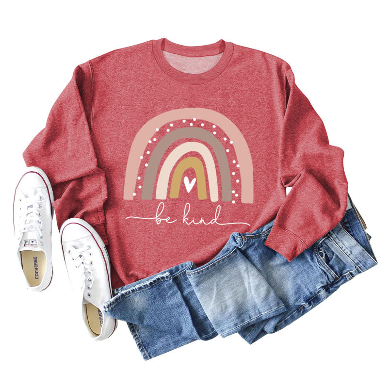 Be Kind – Großer Pullover für Damen mit Rundhalsausschnitt und langen Ärmeln und Regenbogen-Print