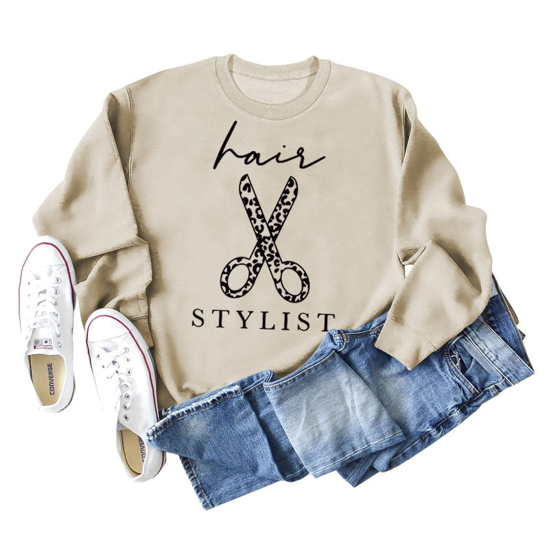 Sweatshirt mit Rundhalsausschnitt und langen Ärmeln für Friseurscheren mit Buchstabendruck