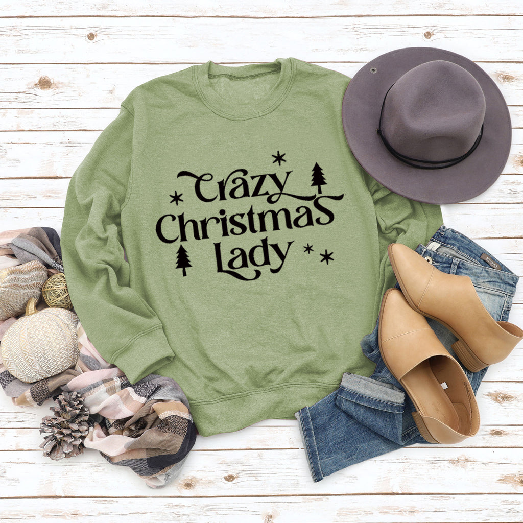 Round Neck Letter Tops Long Sleeve Crazy Christmas Women's Sweatshirt