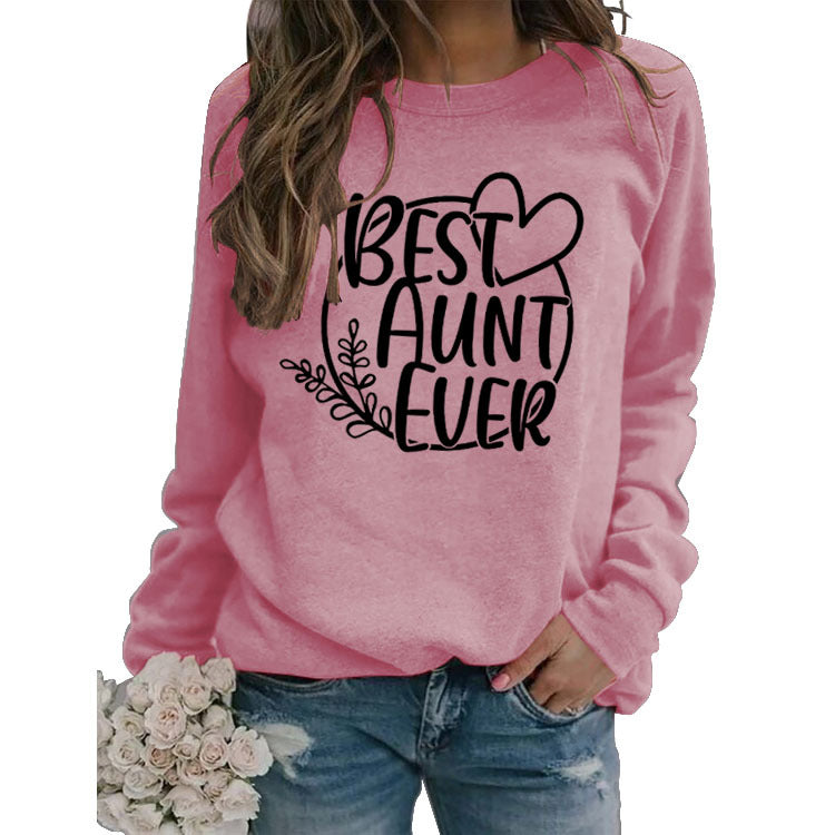 Sweat-shirt ample à manches longues et col rond pour femme, imprimé de grande taille, meilleure tante de tous les temps