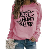 Sweat-shirt ample à manches longues et col rond pour femme, imprimé de grande taille, meilleure tante de tous les temps