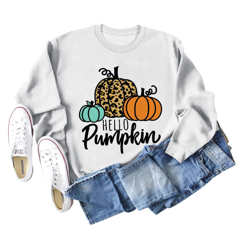 Hellp Pumpkin Pumpkin Halloween Letters Round Neck Large Size Long-sleeved Sweater Women