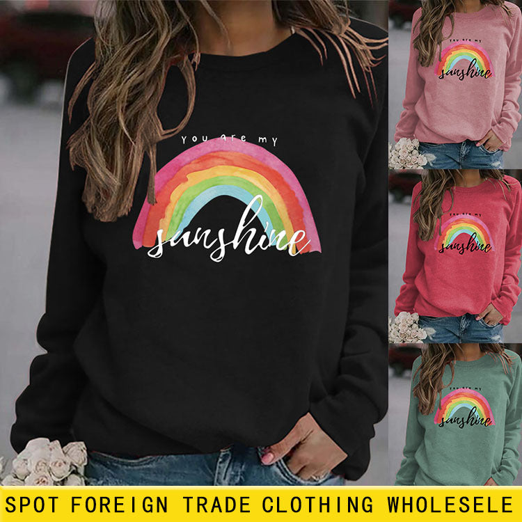 „You Are My Sunshine“-Pullover mit Regenbogen-Buchstabendruck für Damen