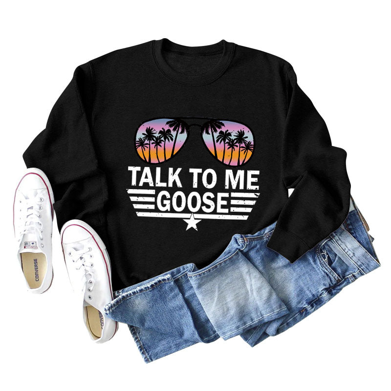TALK TO ME GOOSE Lockerer Pullover mit Buchstabenmuster und langen Ärmeln und Rundhalsausschnitt