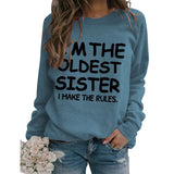 Round Neck Letter Fashion Women Long Sleeve I'M THE OLDEST SISTER Loose Print Sweatshirt