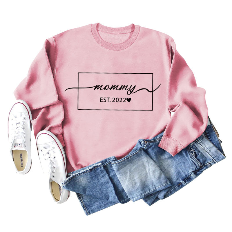 MOMMY EST 2022 Love Herbst/Winter Unten Buchstaben Langarm Pullover in Übergröße