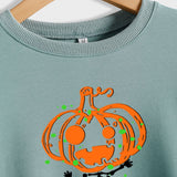 Pumpkin Skull Print Crew Neck Base Long Sleeve Ladies Sweater