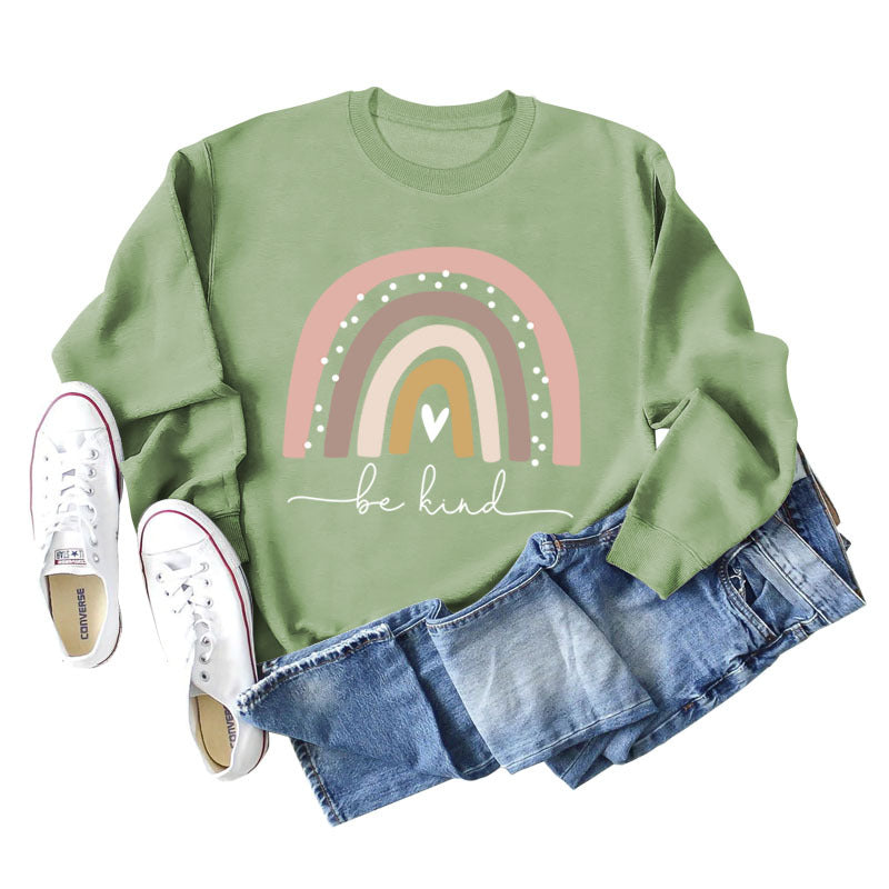 Be Kind – Großer Pullover für Damen mit Rundhalsausschnitt und langen Ärmeln und Regenbogen-Print