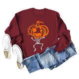 Pumpkin Skull Print Crew Neck Base Long Sleeve Ladies Sweater