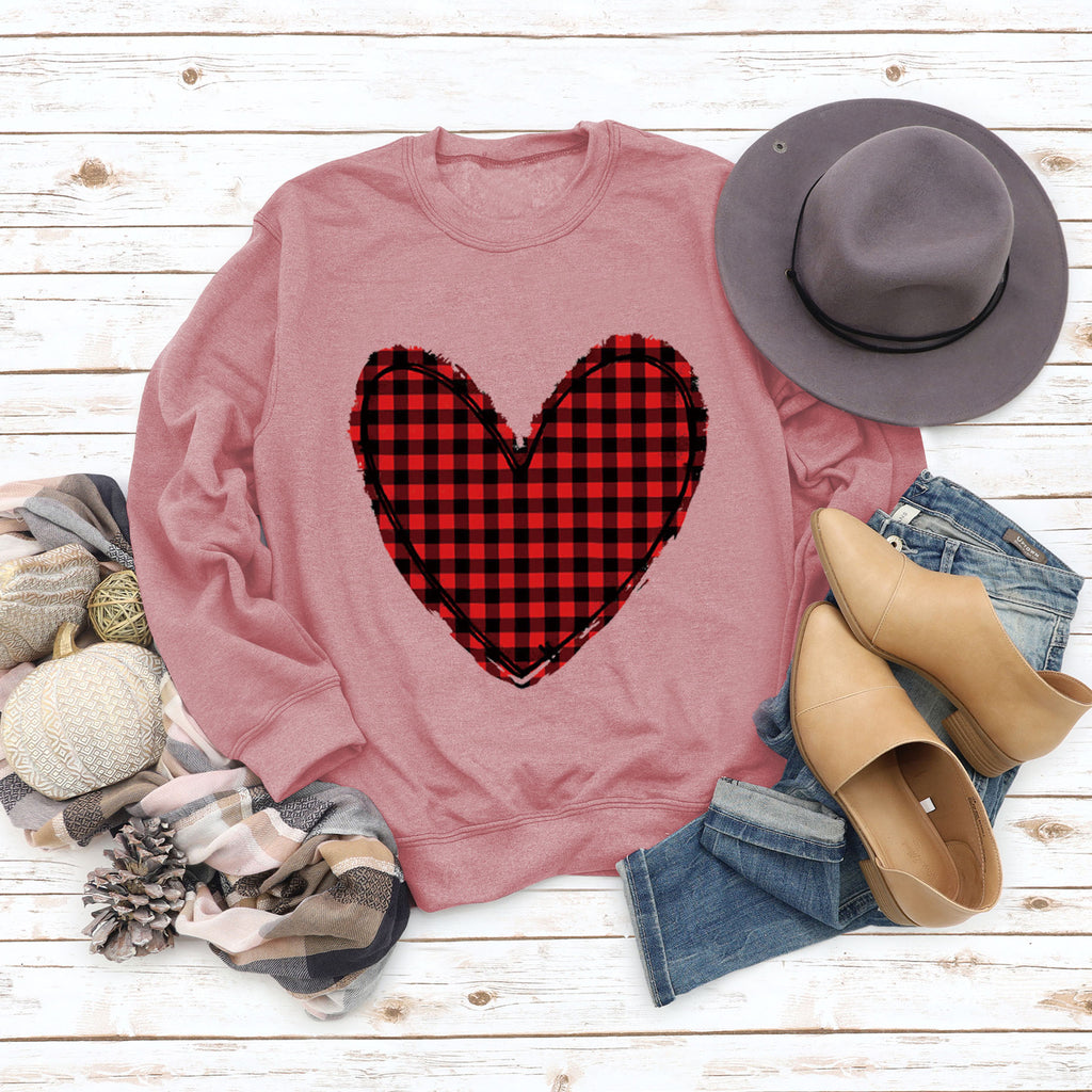 Pull à carreaux imprimé amour pour femme, pour la Saint-Valentin, automne et hiver