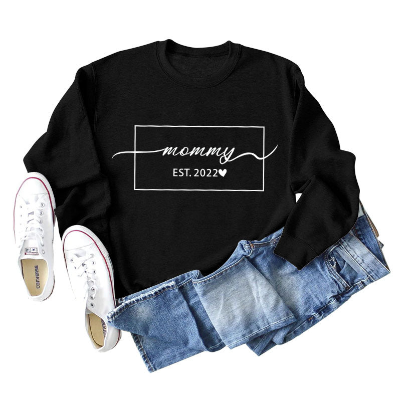 MOMMY EST 2022 Love Herbst/Winter Unten Buchstaben Langarm Pullover in Übergröße