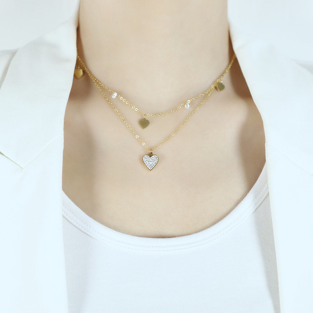 Collier en acier titane Double couche vent froid femme Hip Hop amour chaîne de clavicule