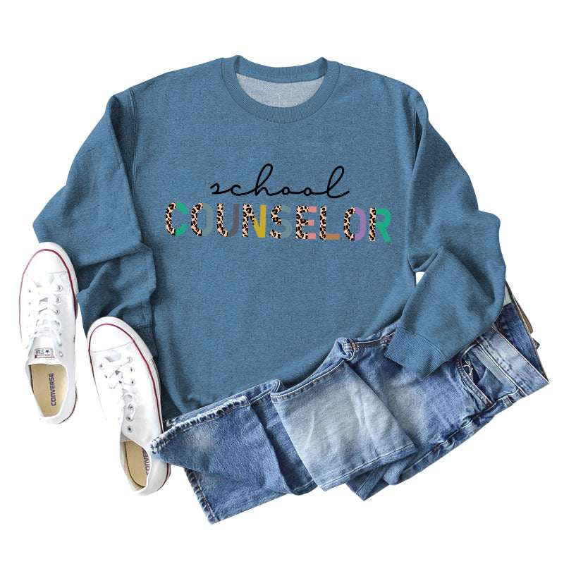 SCHOOL COUNSELOR Pullover für Mädchen mit Leoparden-/Buchstabendruck, Rundhalsausschnitt, lockerer Langarm, Übergröße