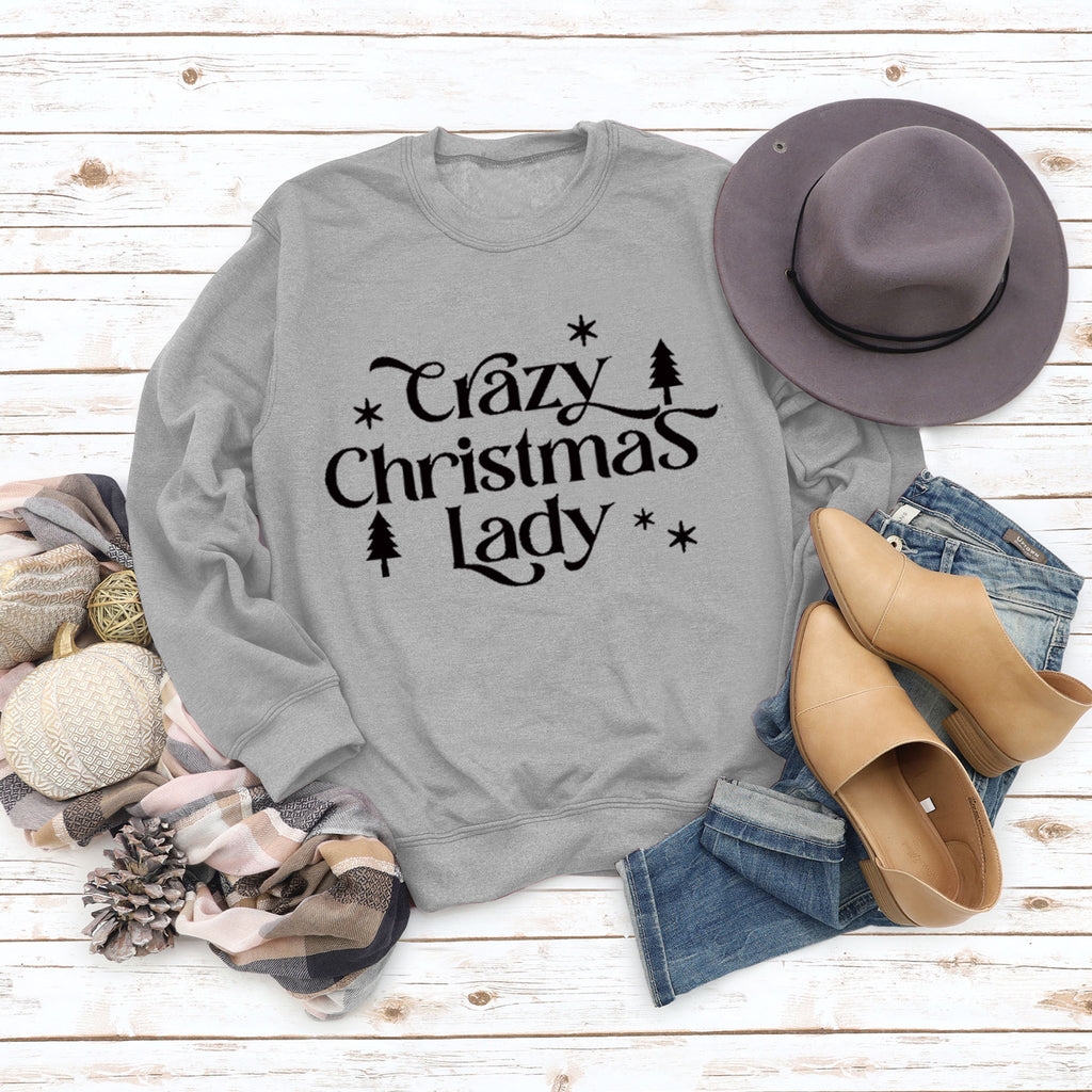 Round Neck Letter Tops Long Sleeve Crazy Christmas Women's Sweatshirt