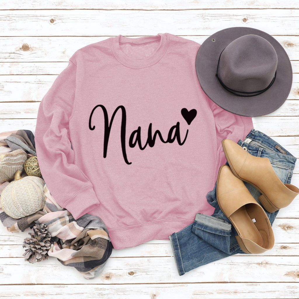 Sweatshirt mit Rundhalsausschnitt und Buchstabendruck (Nana) und langen Ärmeln, lockere Passform, Übergröße