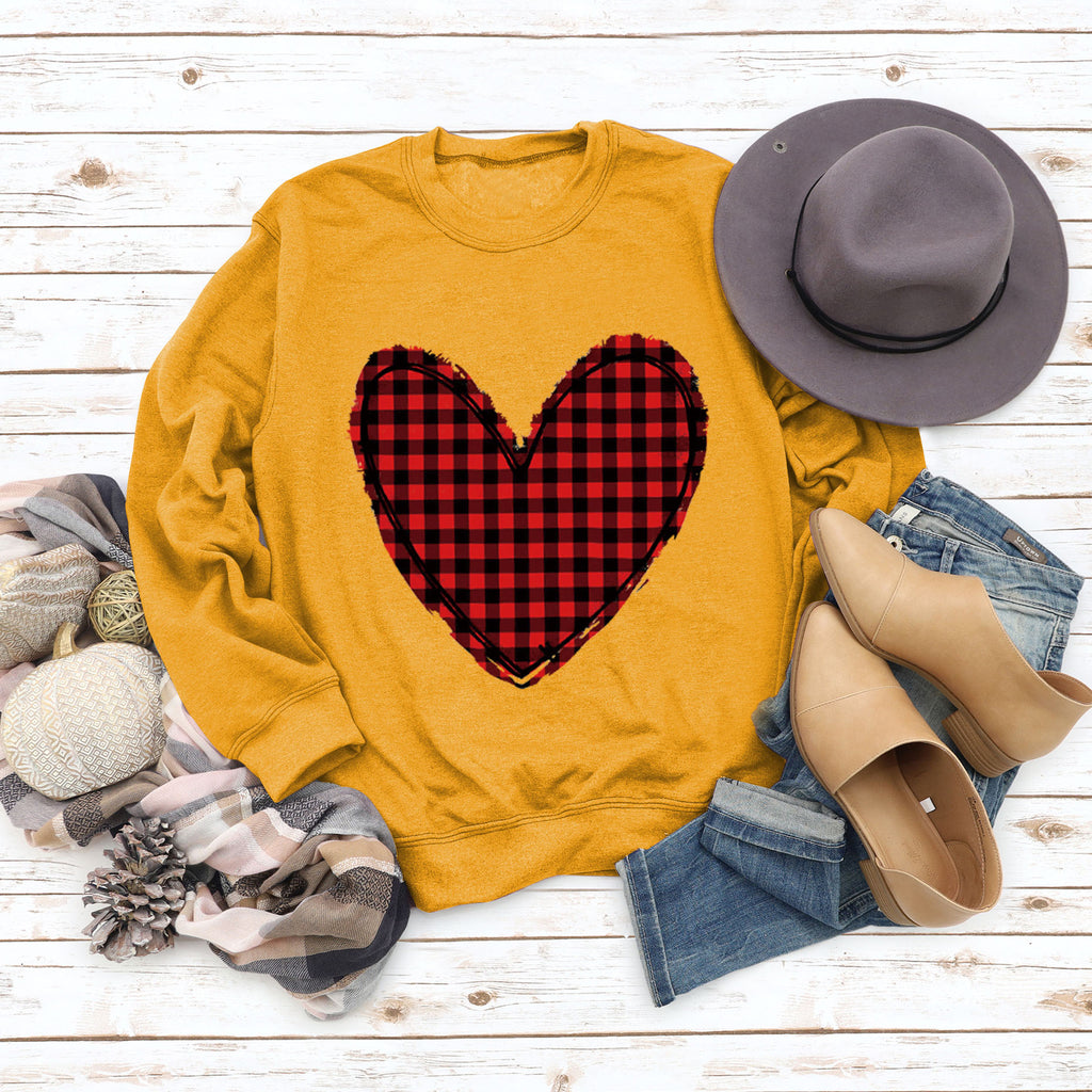 Pull à carreaux imprimé amour pour femme, pour la Saint-Valentin, automne et hiver