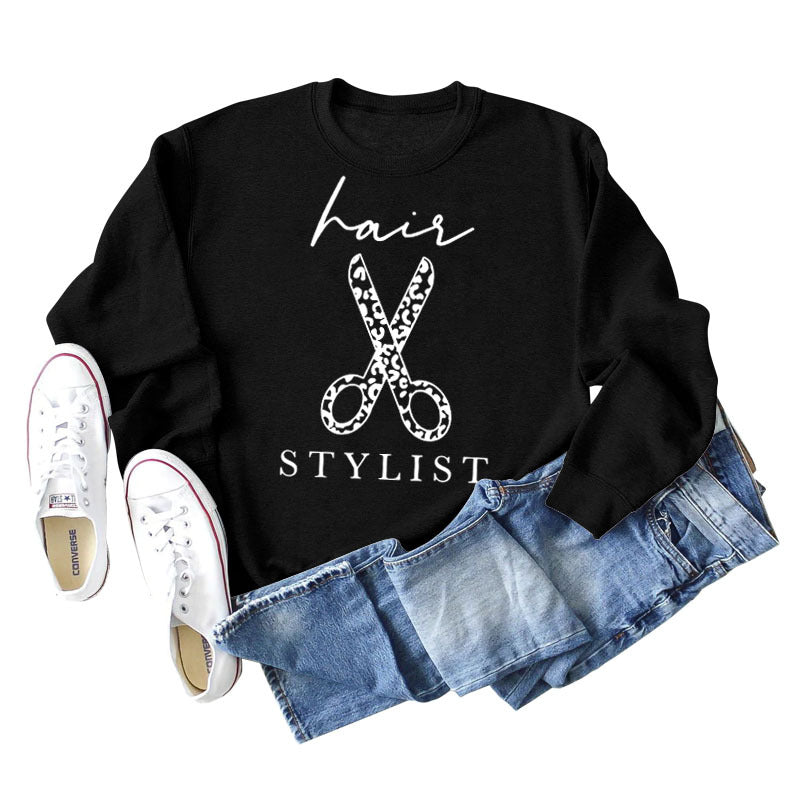Sweatshirt mit Rundhalsausschnitt und langen Ärmeln für Friseurscheren mit Buchstabendruck