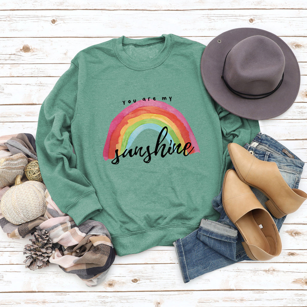 „You Are My Sunshine“-Pullover mit Regenbogen-Buchstabendruck für Damen