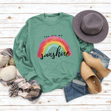 „You Are My Sunshine“-Pullover mit Regenbogen-Buchstabendruck für Damen