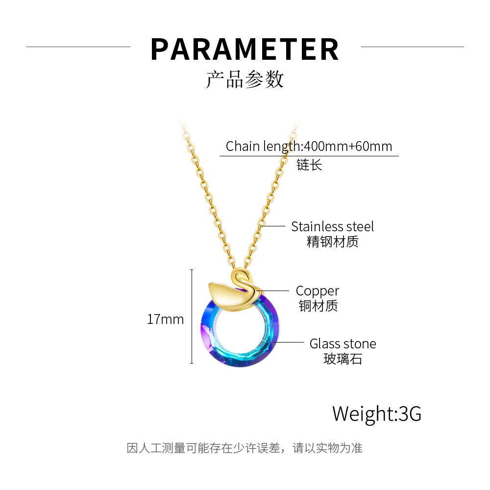 NEHZUS – bijoux en cristal coloré, bague pendante, Design créatif, pendentif cygne en cuivre, chaîne de clavicule Netflix pour femmes
