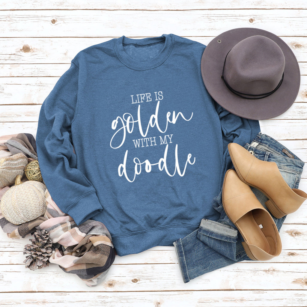 LIFE IS Golden Letter Print Sweatshirt