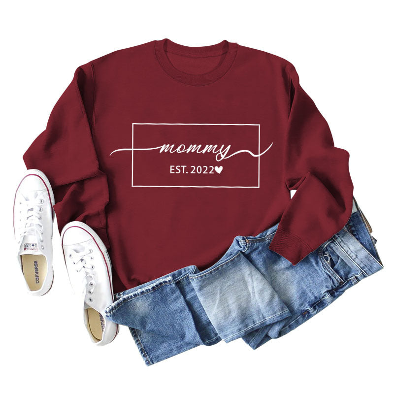 MOMMY EST 2022 Love Herbst/Winter Unten Buchstaben Langarm Pullover in Übergröße