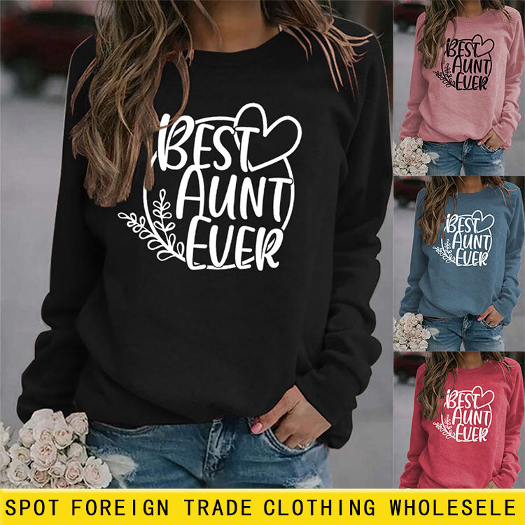 Sweat-shirt ample à manches longues et col rond pour femme, imprimé de grande taille, meilleure tante de tous les temps